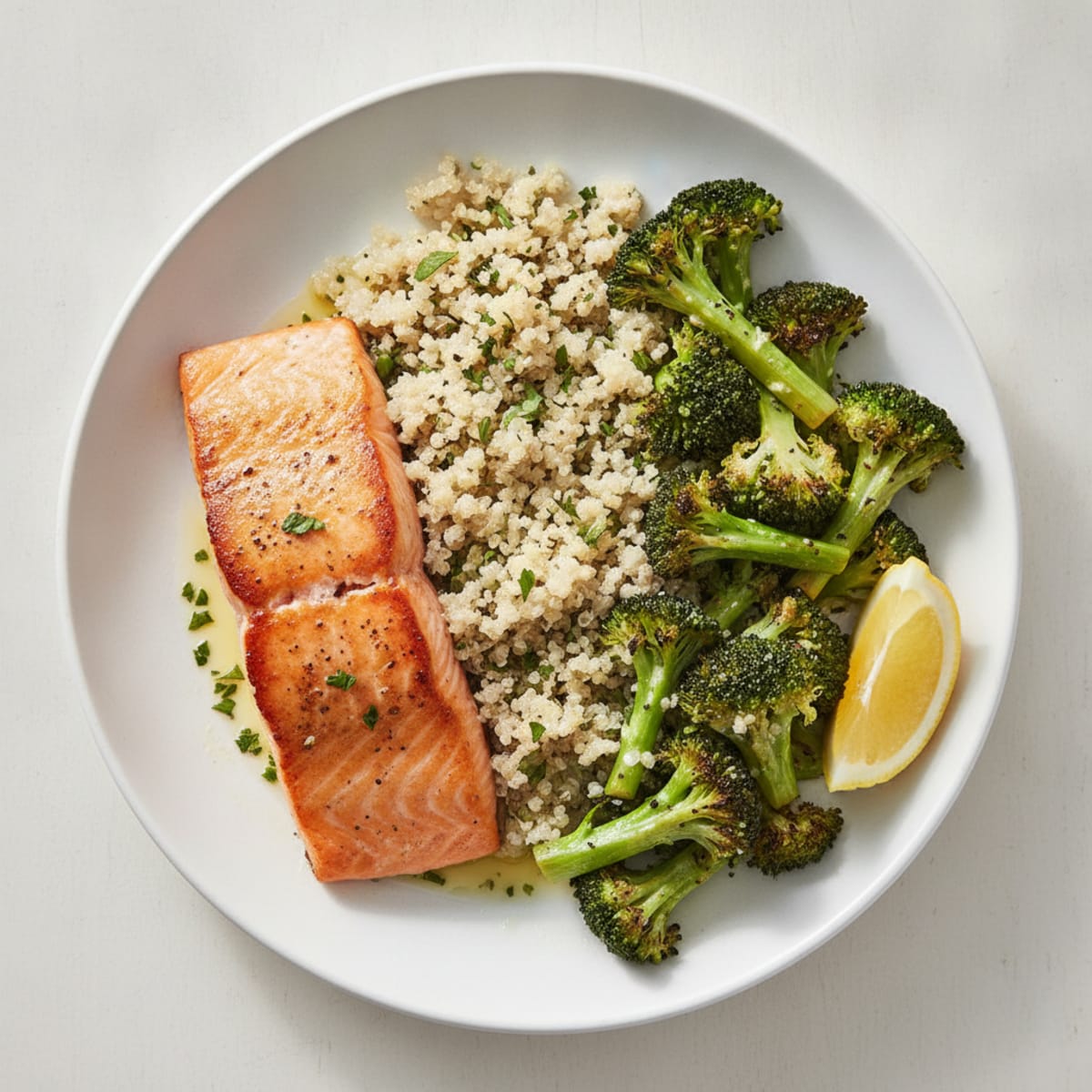 Seared Salmon with Roasted Broccoli and Quinoa