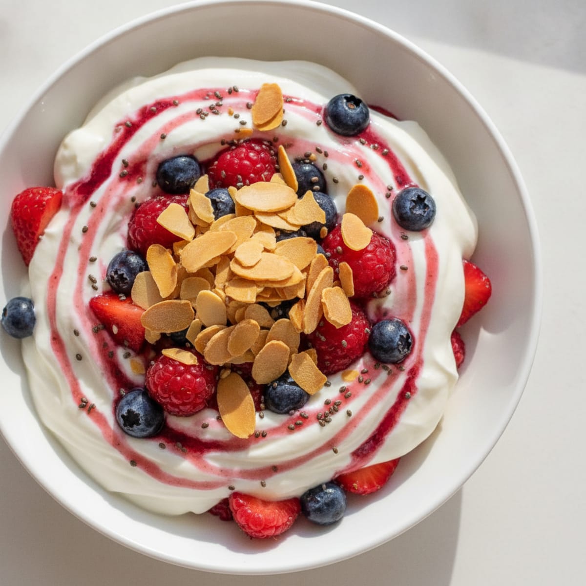 Greek Yogurt Protein Parfait with Mixed Berries and Almonds