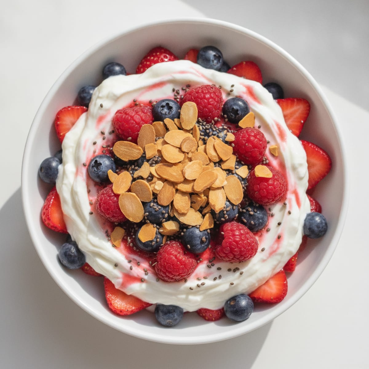 Greek Yogurt Protein Parfait with Mixed Berries and Almonds
