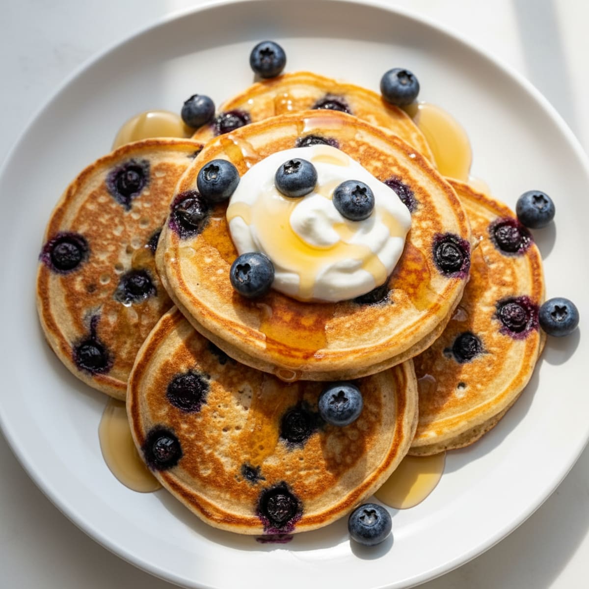 Blueberry Ricotta Pancakes with Maple Syrup
