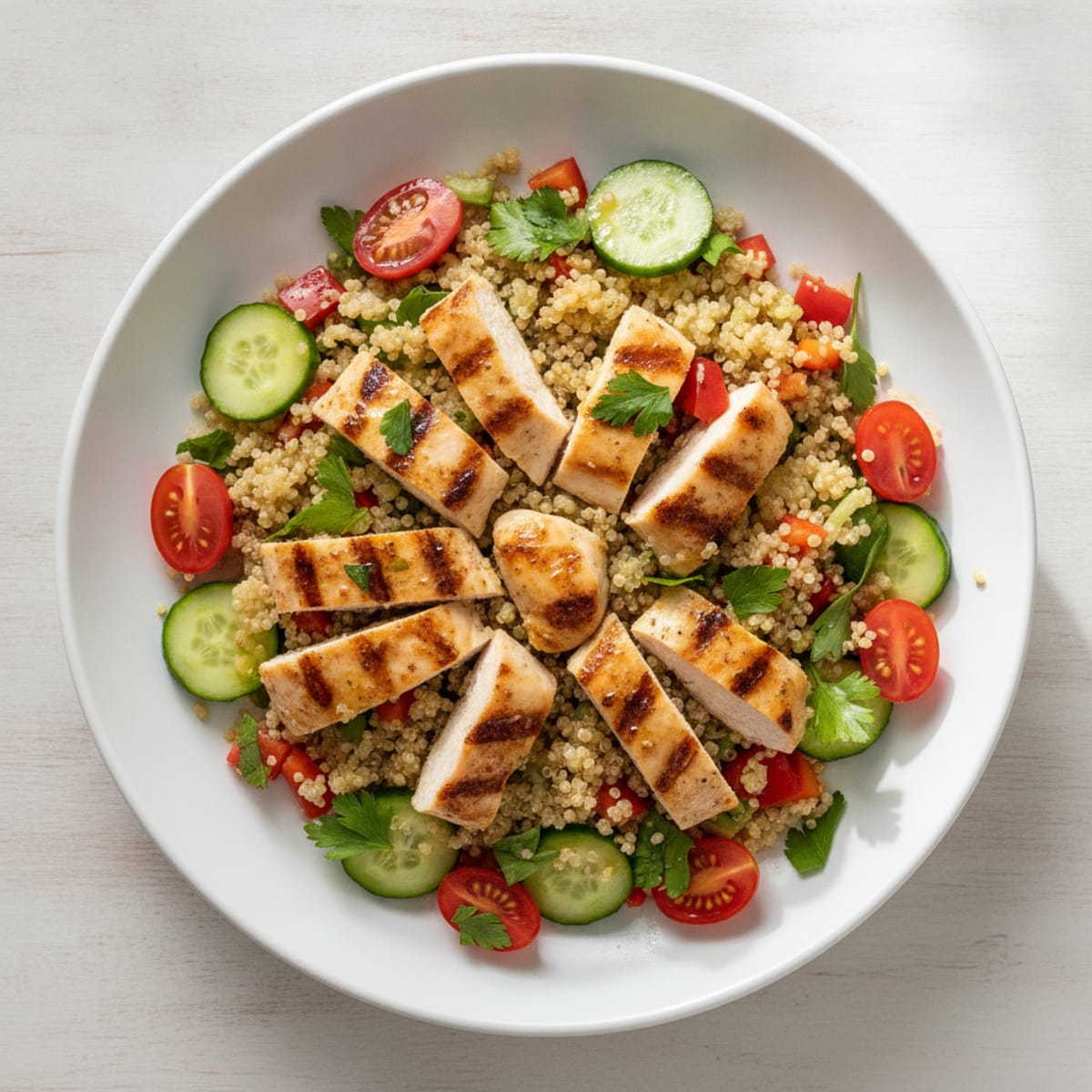 Grilled Chicken and Quinoa Salad with Fresh Vegetables