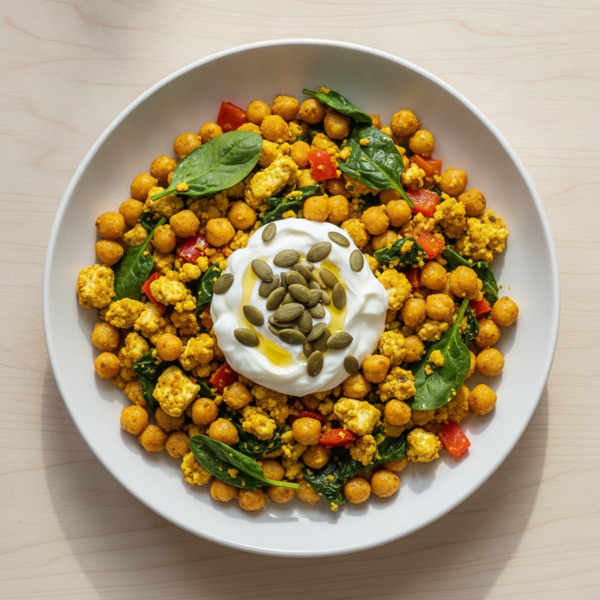 Curd and Chickpea Scramble with Toasted Seeds
