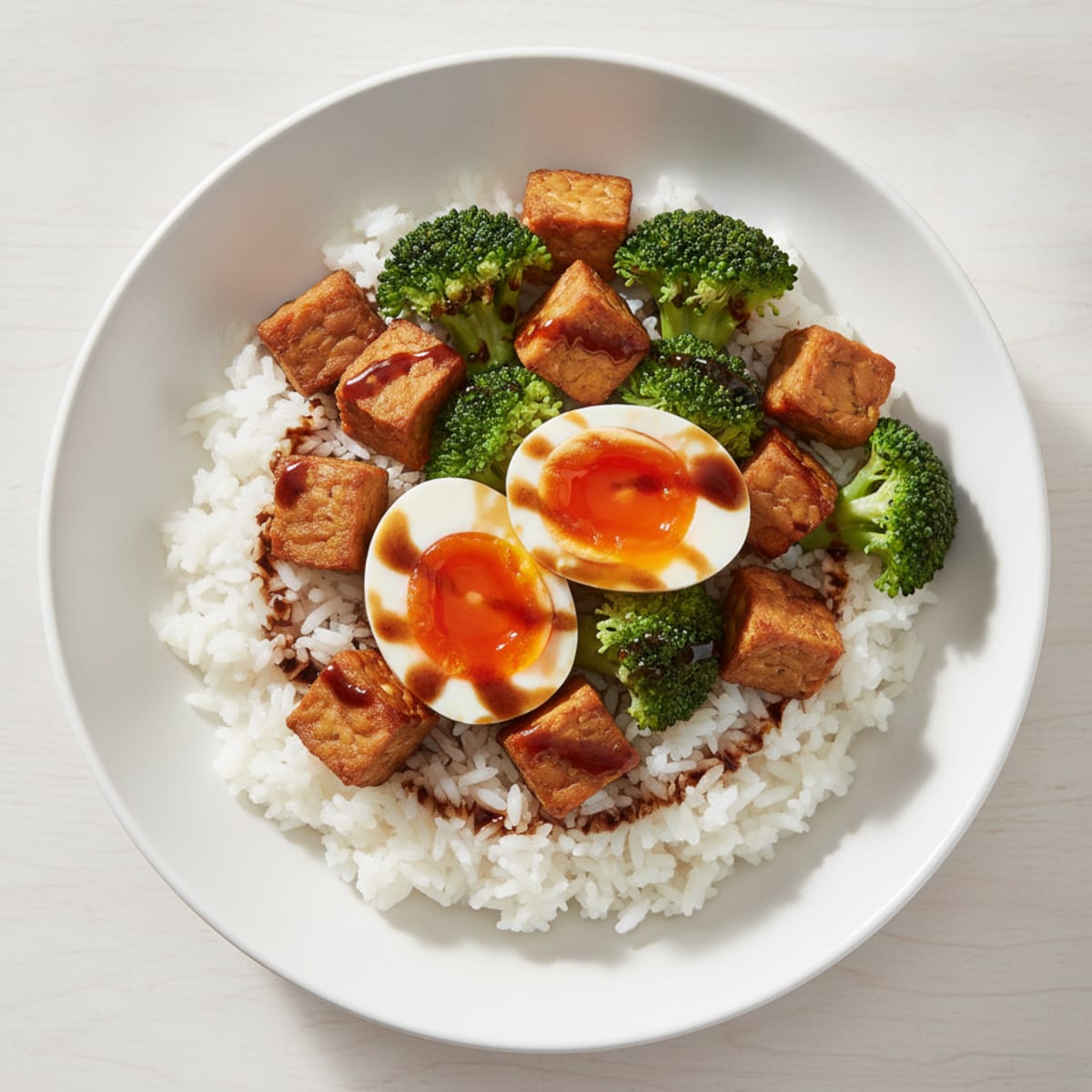 Steamed Rice Bowl with Tempe and Broccoli