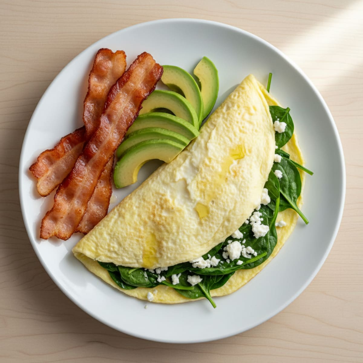 Egg White Spinach Omelette with Turkey Bacon