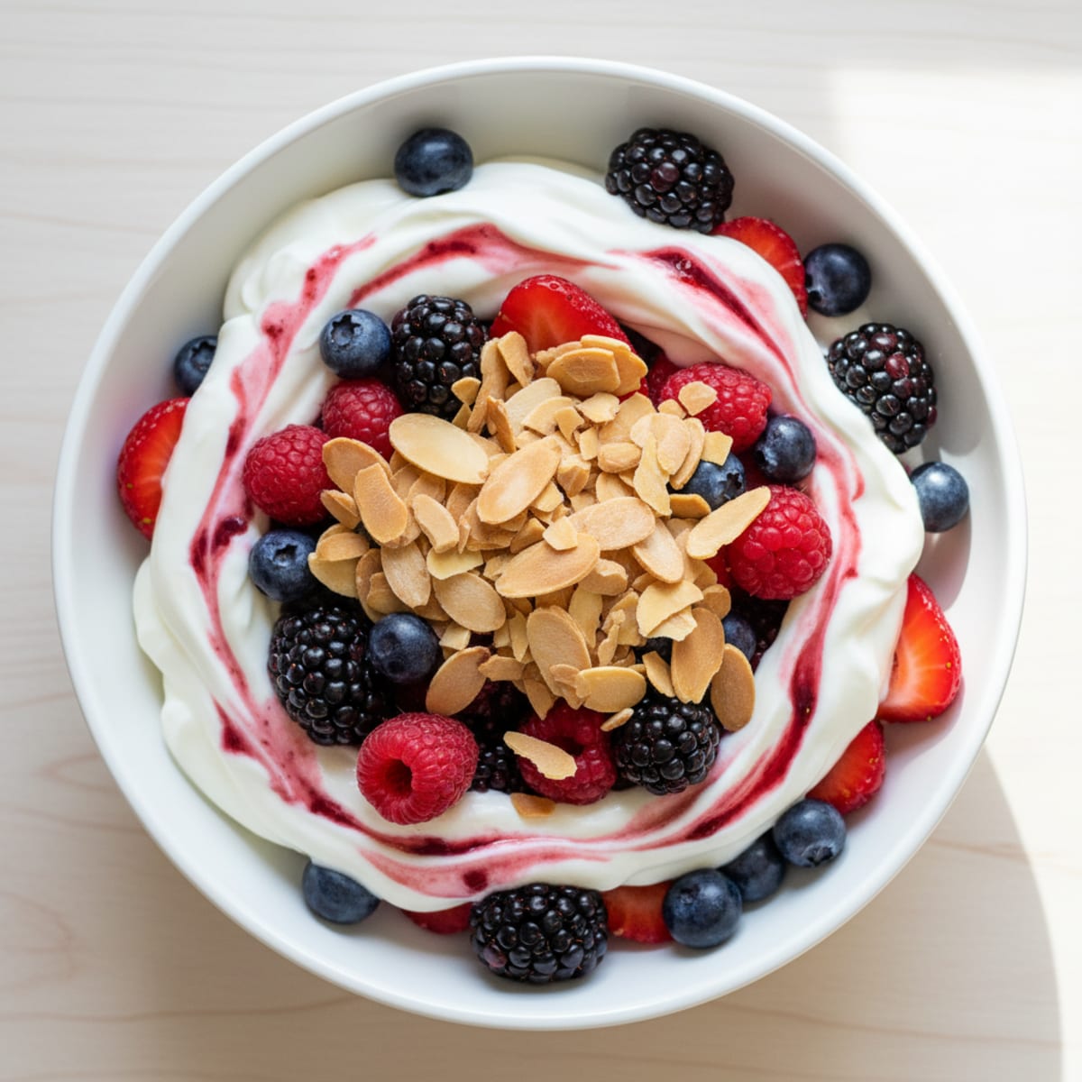 Greek Yogurt Protein Parfait with Mixed Berries and Almonds