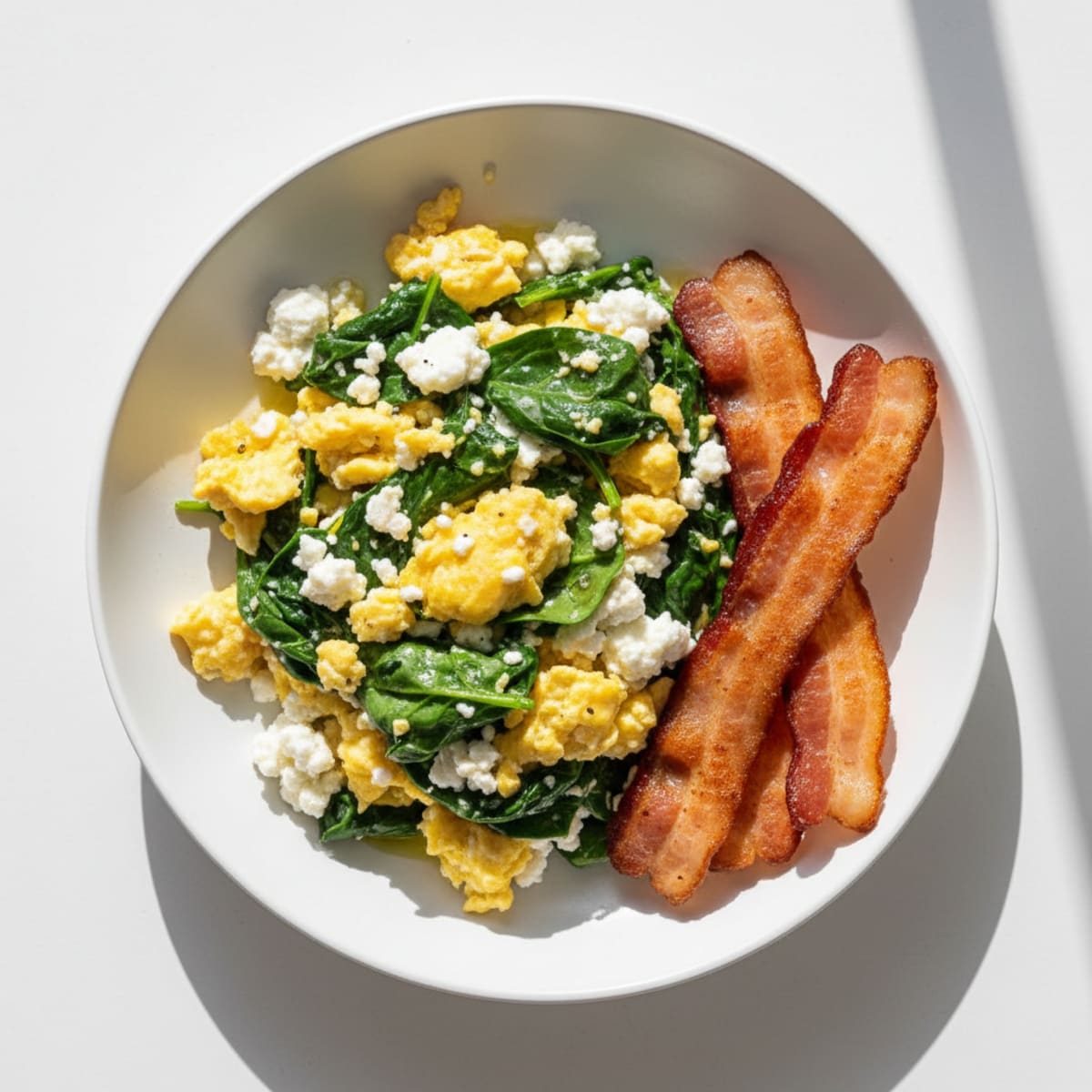 Cottage Cheese Egg Scramble with Spinach and Turkey Bacon