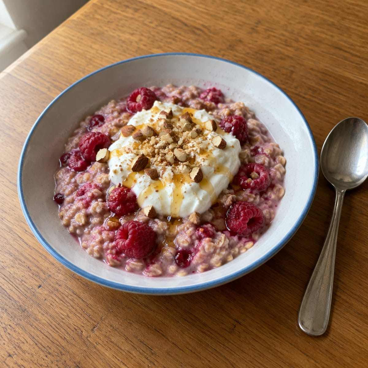 Raspberry oats with 2% yogurt