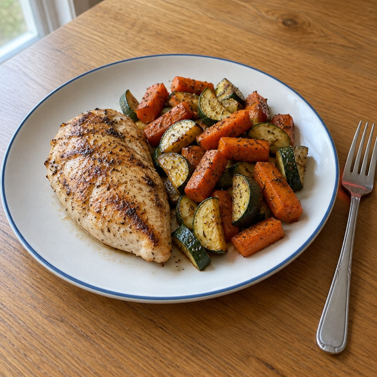 Pan-seared chicken and vegetables