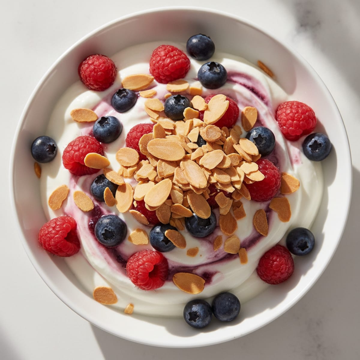 Greek Yogurt Protein Parfait with Mixed Berries and Almonds