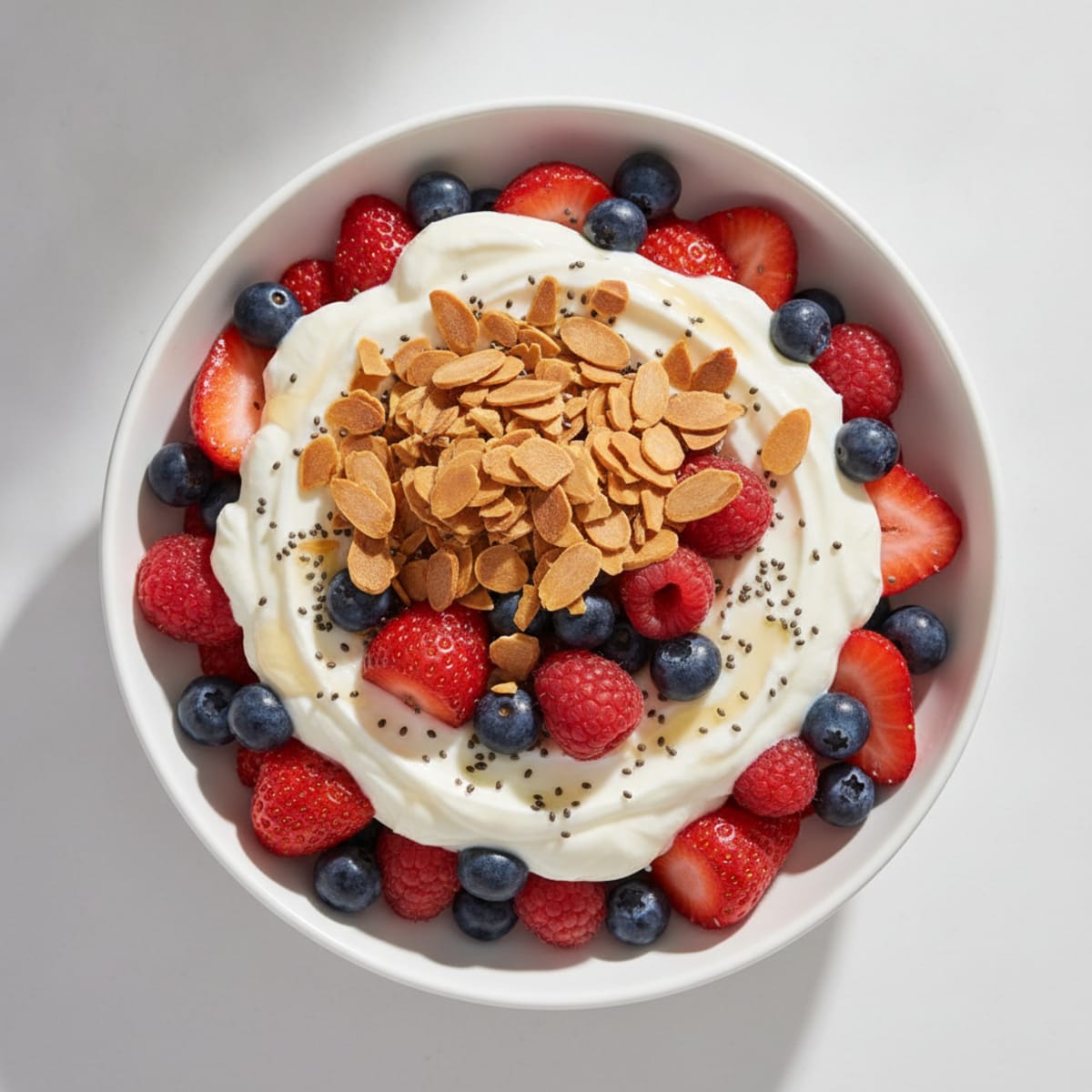 Greek Yogurt Protein Parfait with Mixed Berries and Almonds