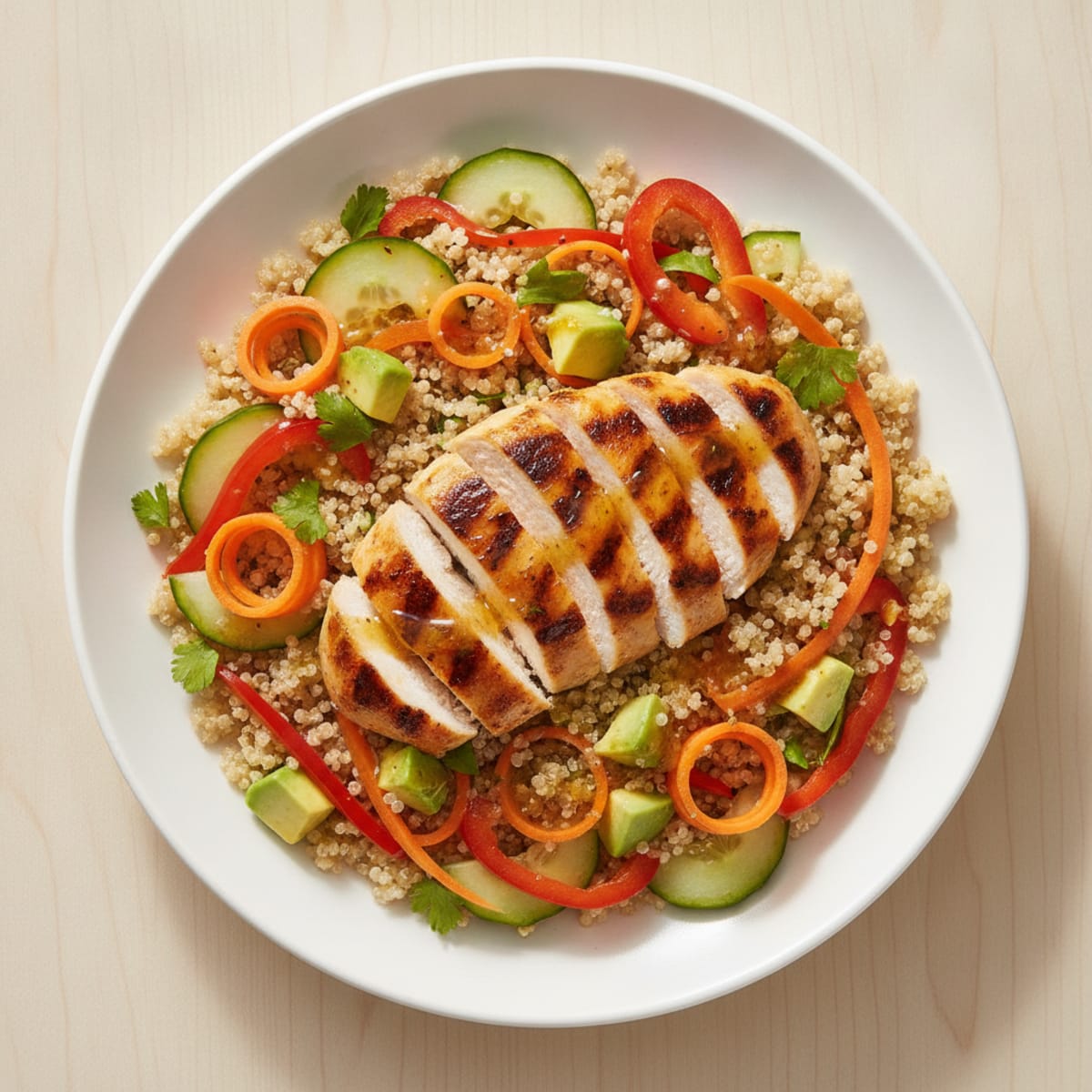 Grilled Chicken and Quinoa Bowl with Crunchy Vegetables
