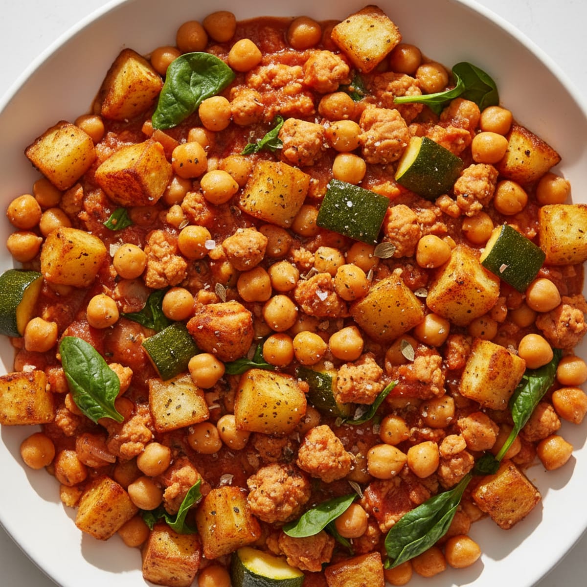 Chicken and Chickpea Skillet with Roasted Vegetables