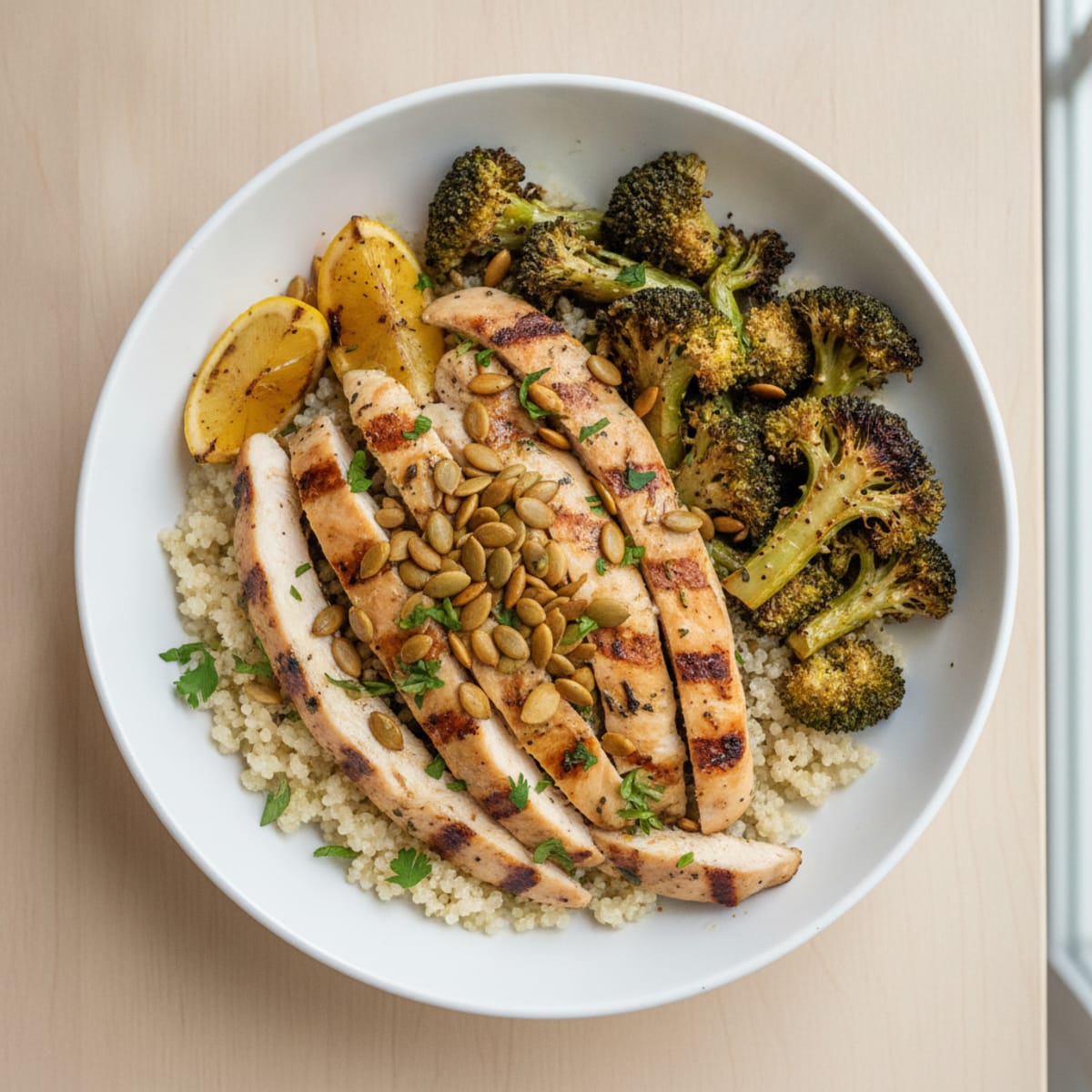 Grilled Chicken and Quinoa Power Bowl with Roasted Broccoli