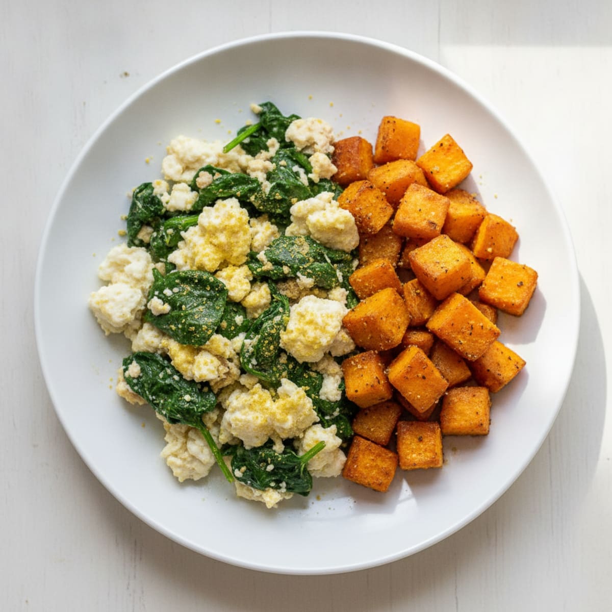 Egg White and Spinach Scramble with Roasted Sweet Potatoes