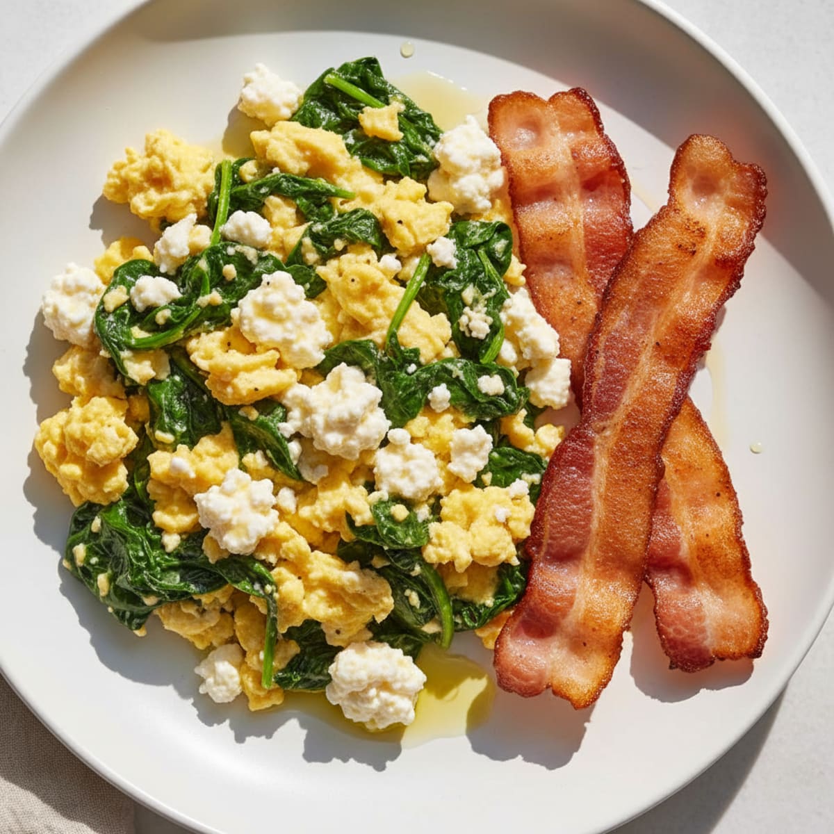 Cottage Cheese Scramble with Spinach and Turkey Bacon