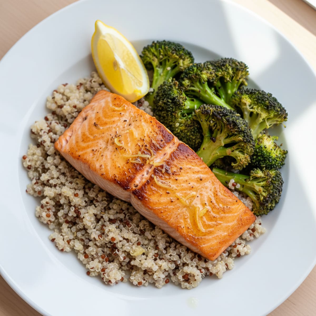 Seared Salmon with Roasted Broccoli and Quinoa