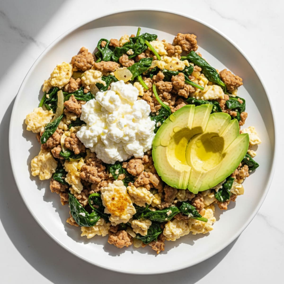 Egg White and Turkey Spinach Scramble with Cottage Cheese