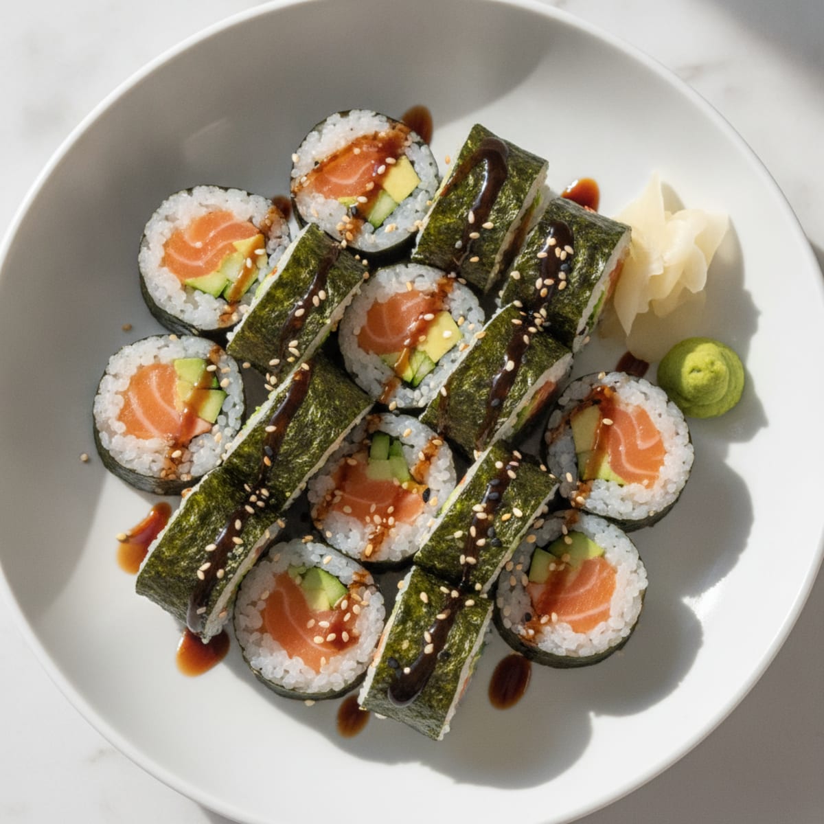 Fresh Salmon Avocado Sushi Rolls