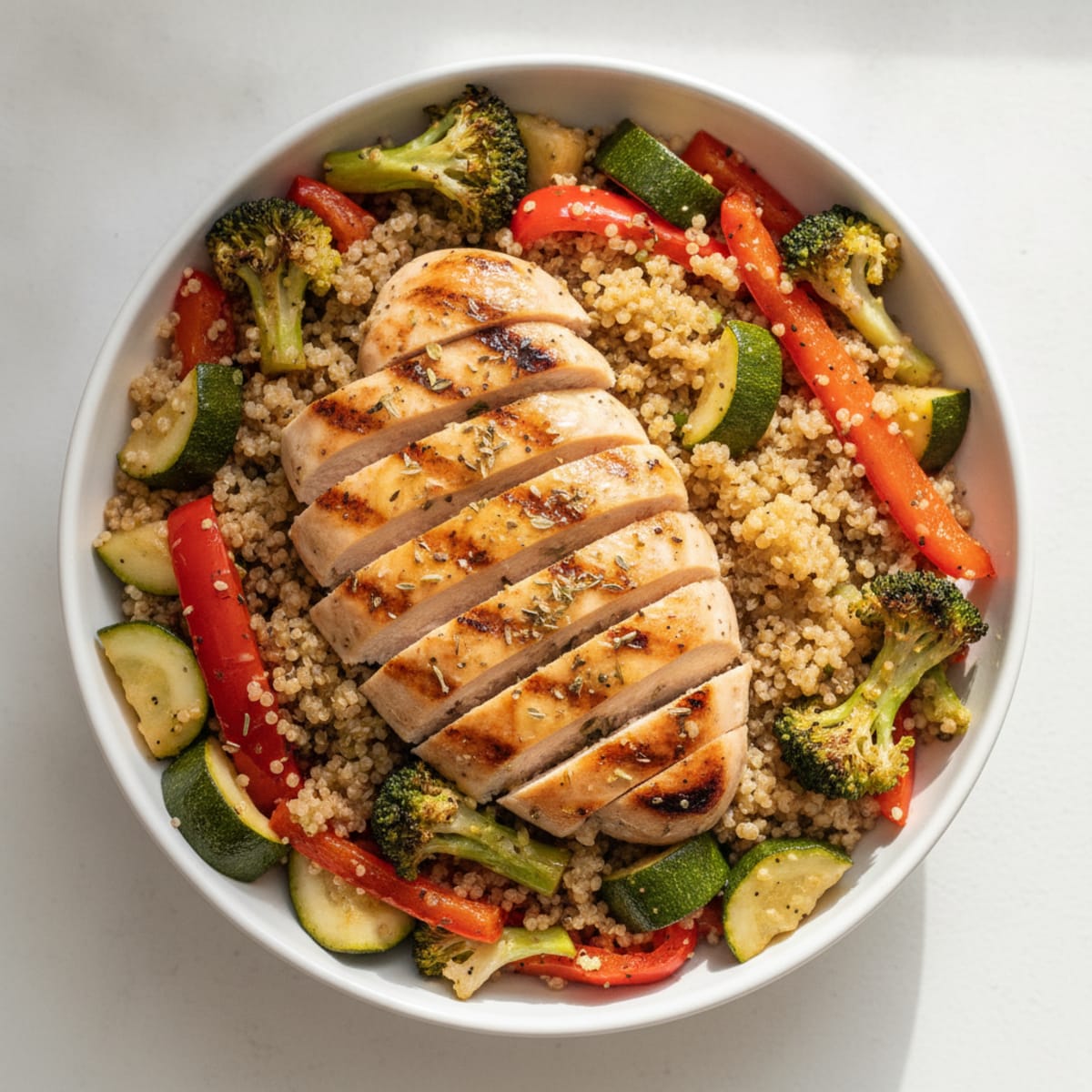 Grilled Chicken and Quinoa Power Bowl with Roasted Vegetables