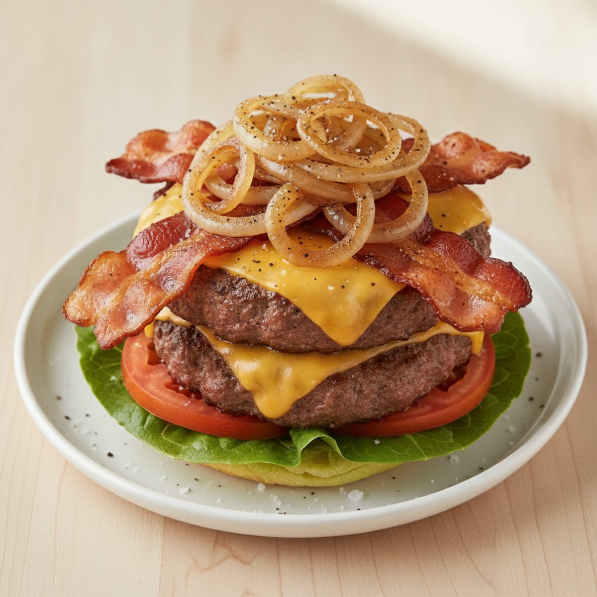 Double Bacon Cheeseburger with Caramelized Onions