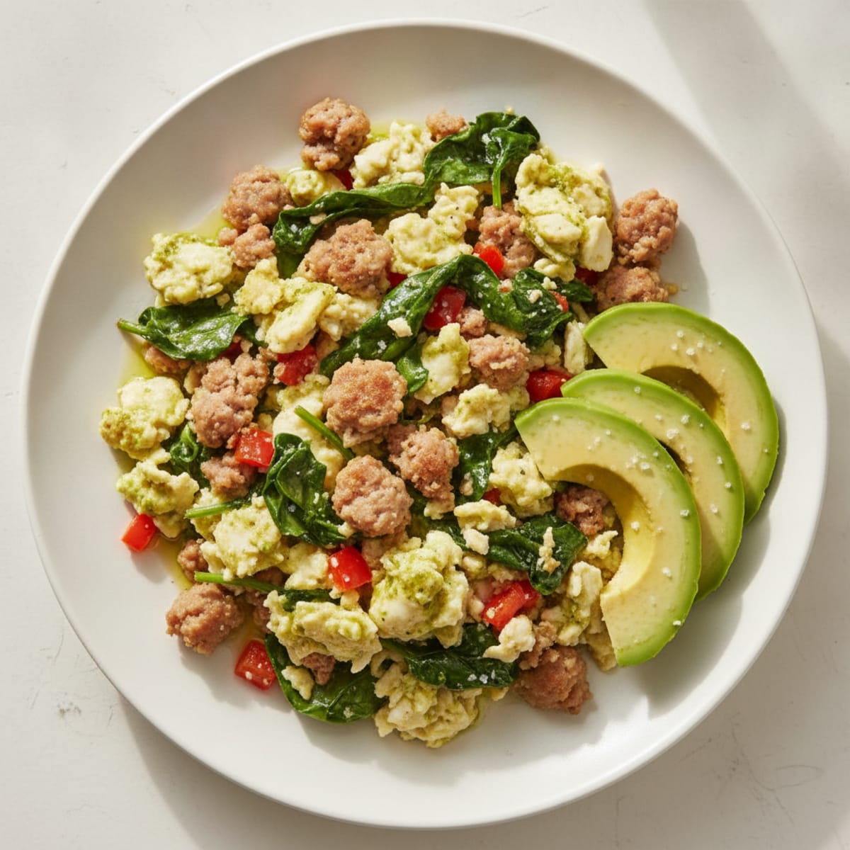 Egg White Scramble with Turkey Sausage and Spinach