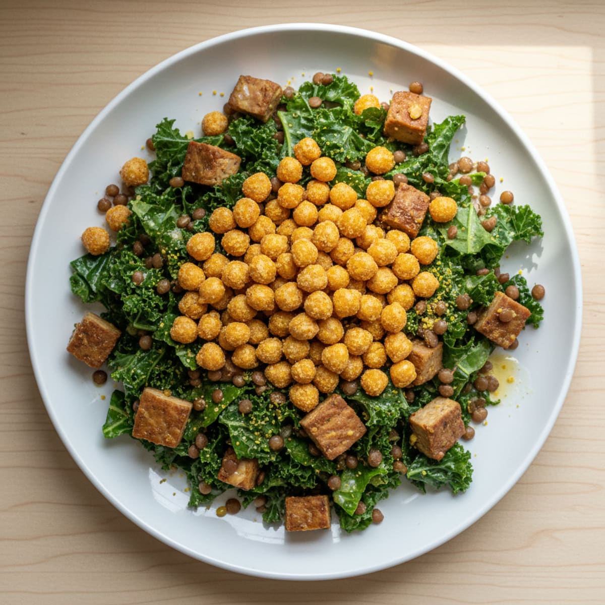 Lentil and Tempeh Power Salad with Roasted Chickpeas