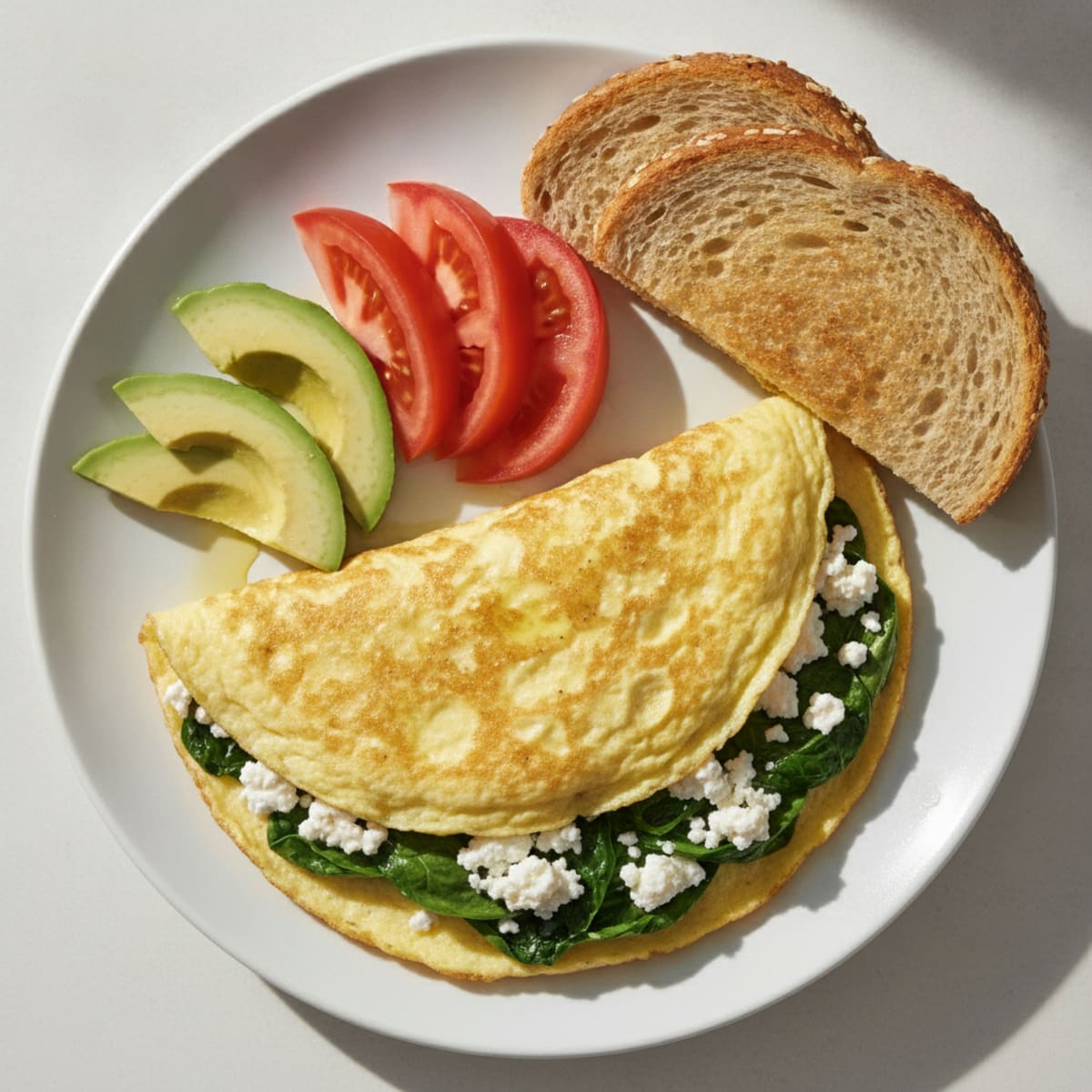 Egg White Spinach Omelette with Cottage Cheese and Tomato