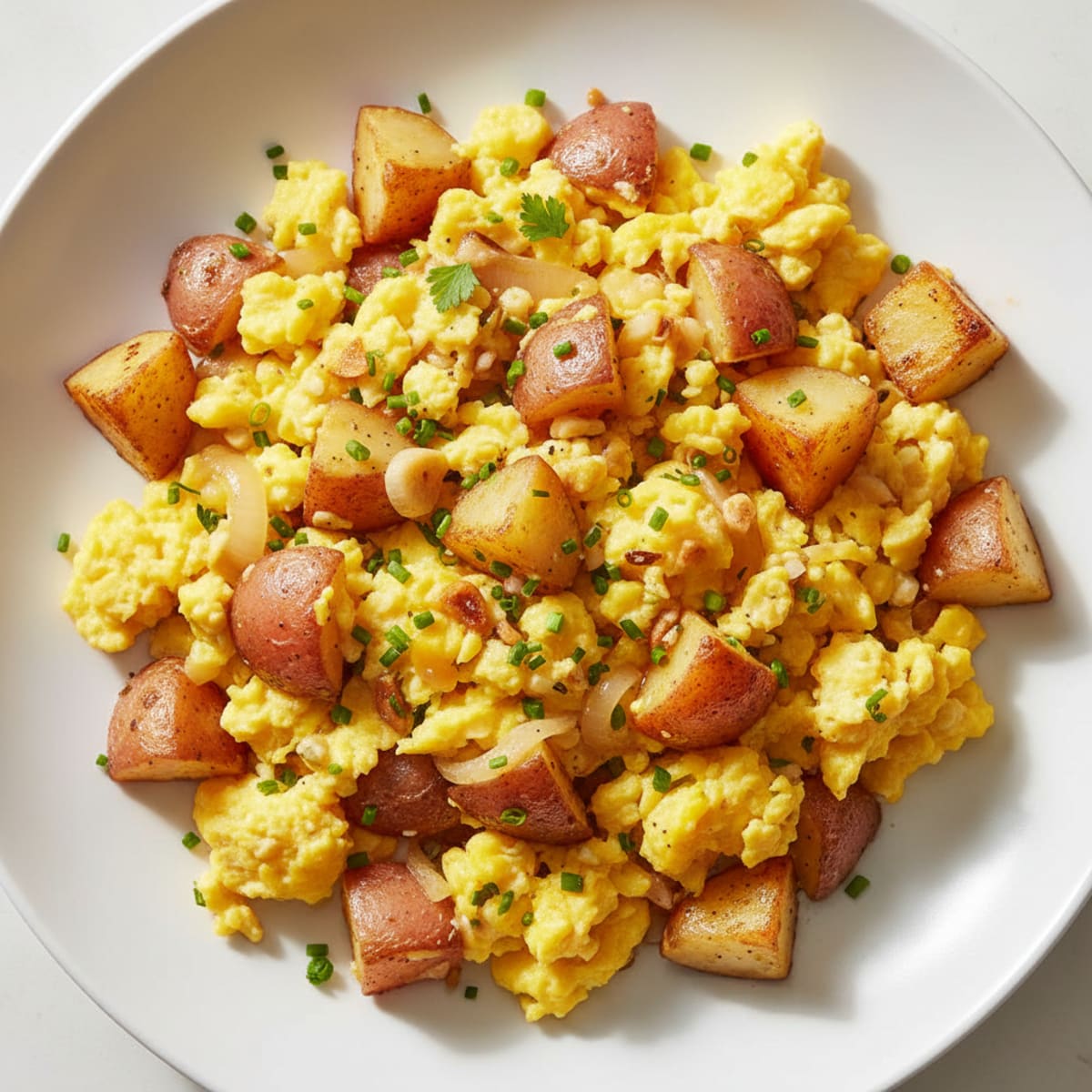 Egg and Potato Scramble with Sautéed Onions and Garlic
