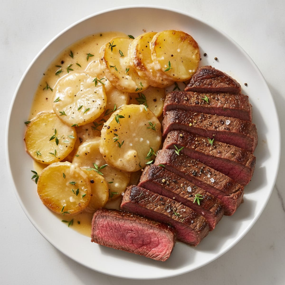 Pan-Seared Steak with Creamy Scalloped Potatoes