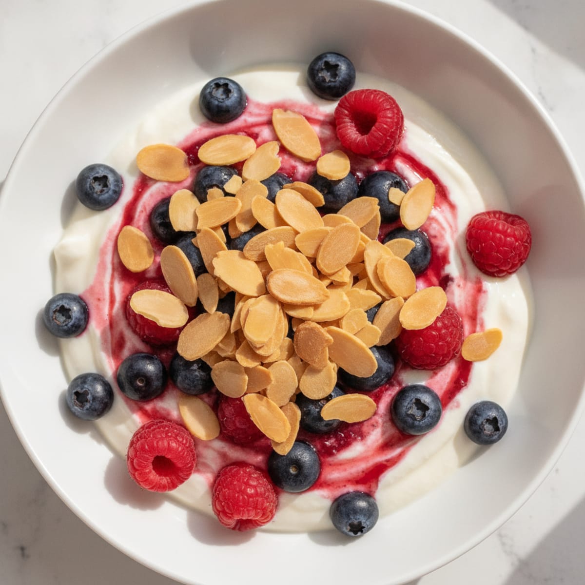 Greek Yogurt Protein Parfait with Mixed Berries and Almonds
