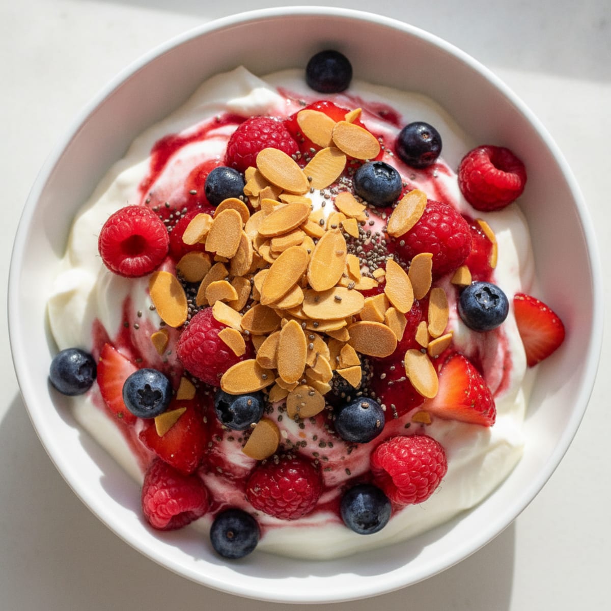 Greek Yogurt Protein Parfait with Mixed Berries and Almonds