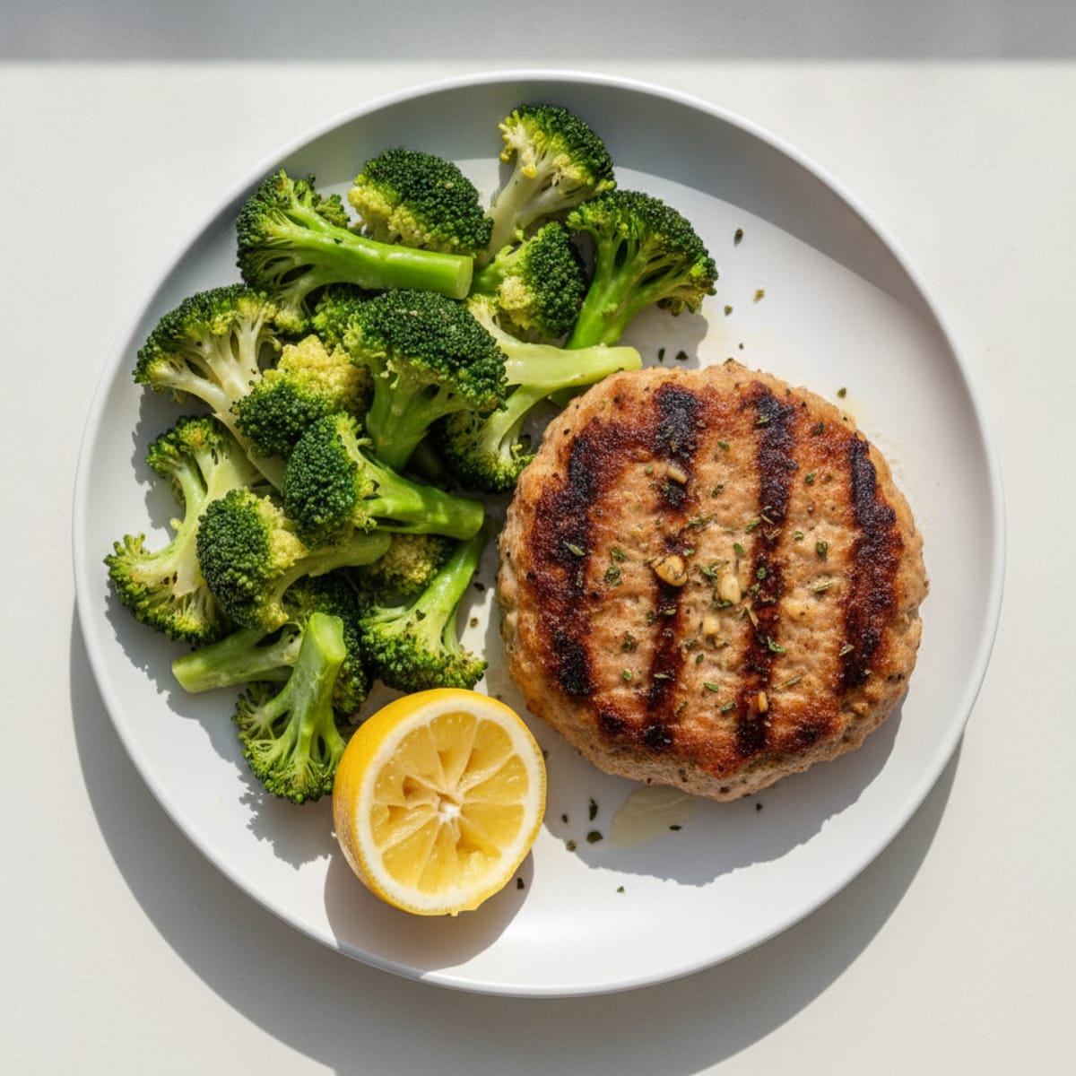 Grilled Turkey Patty with Steamed Broccoli