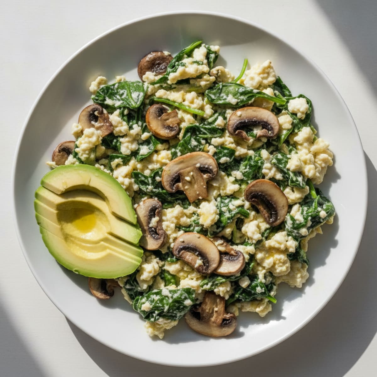 Egg White Spinach Scramble with Sautéed Mushrooms