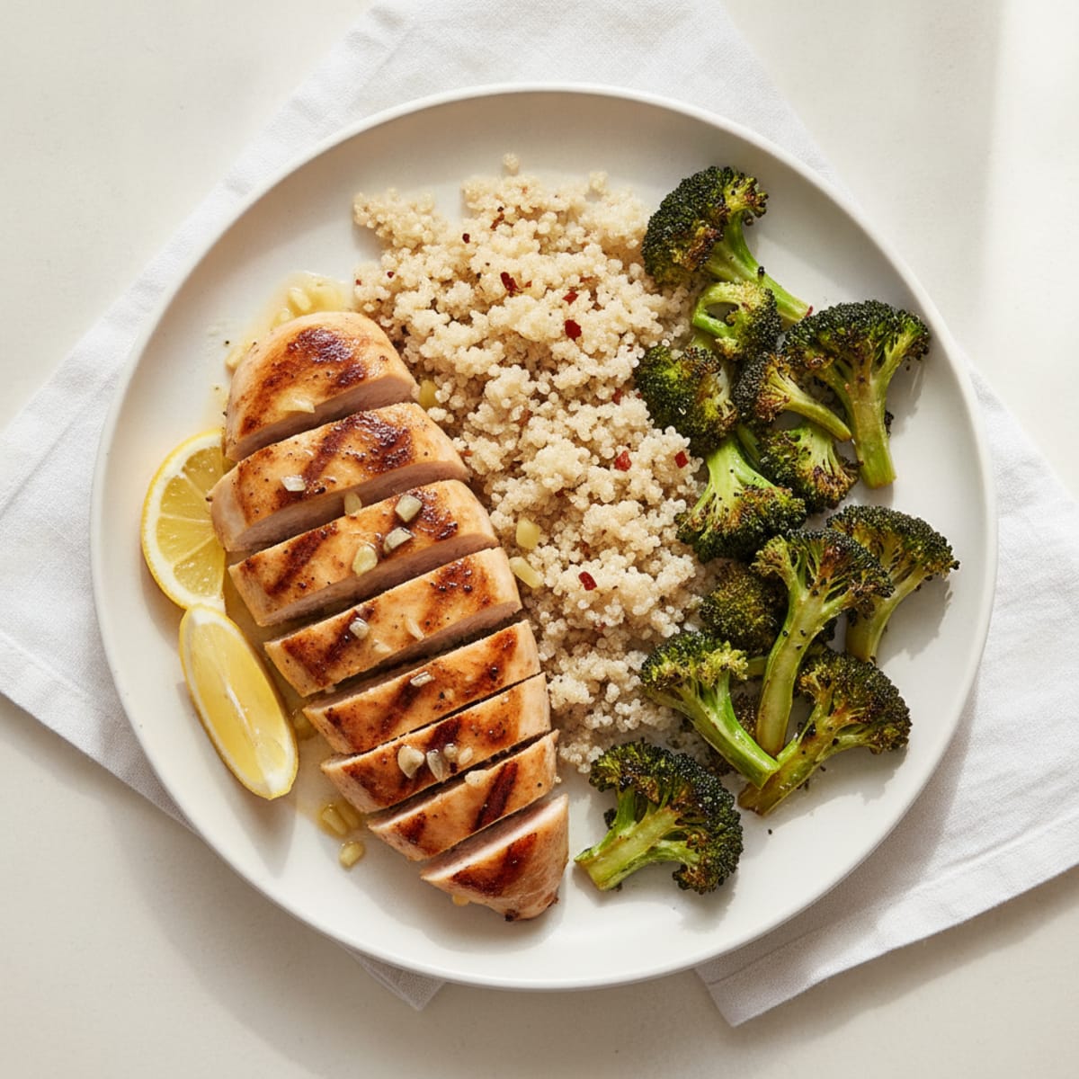 Grilled Chicken Breast with Quinoa and Roasted Broccoli