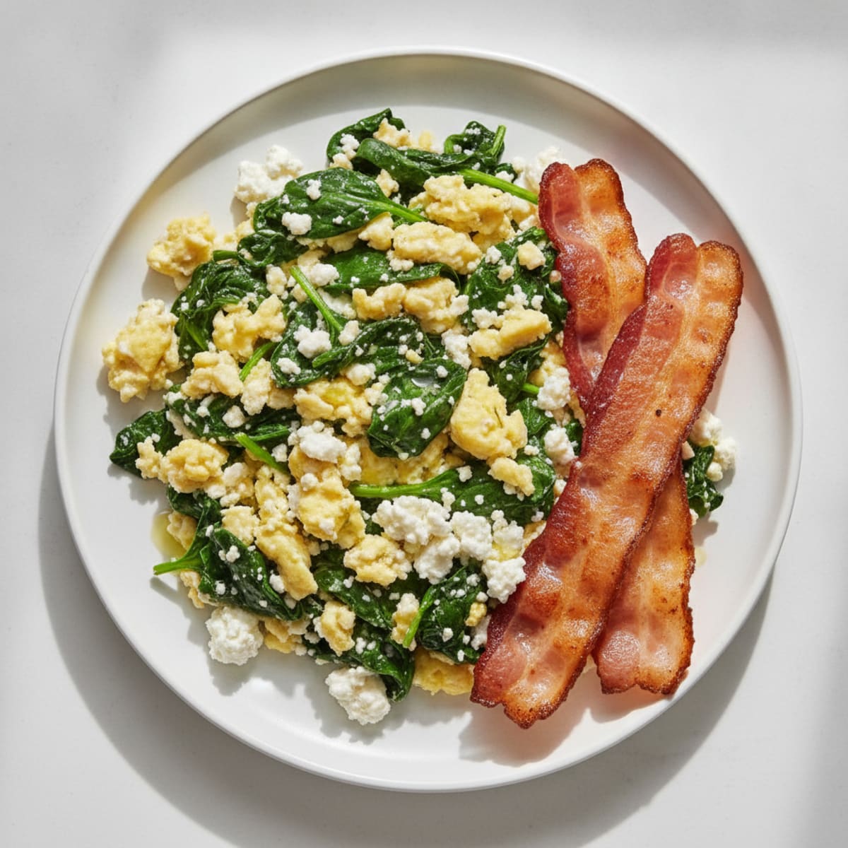 Cottage Cheese Scramble with Spinach and Turkey Bacon