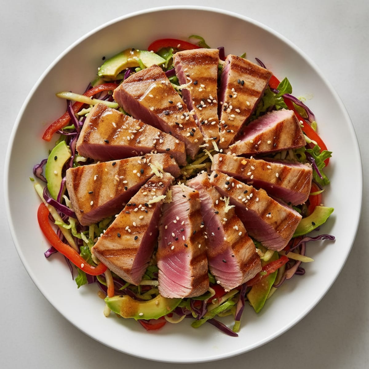 Seared Tuna Steak with Crunchy Vegetable Slaw