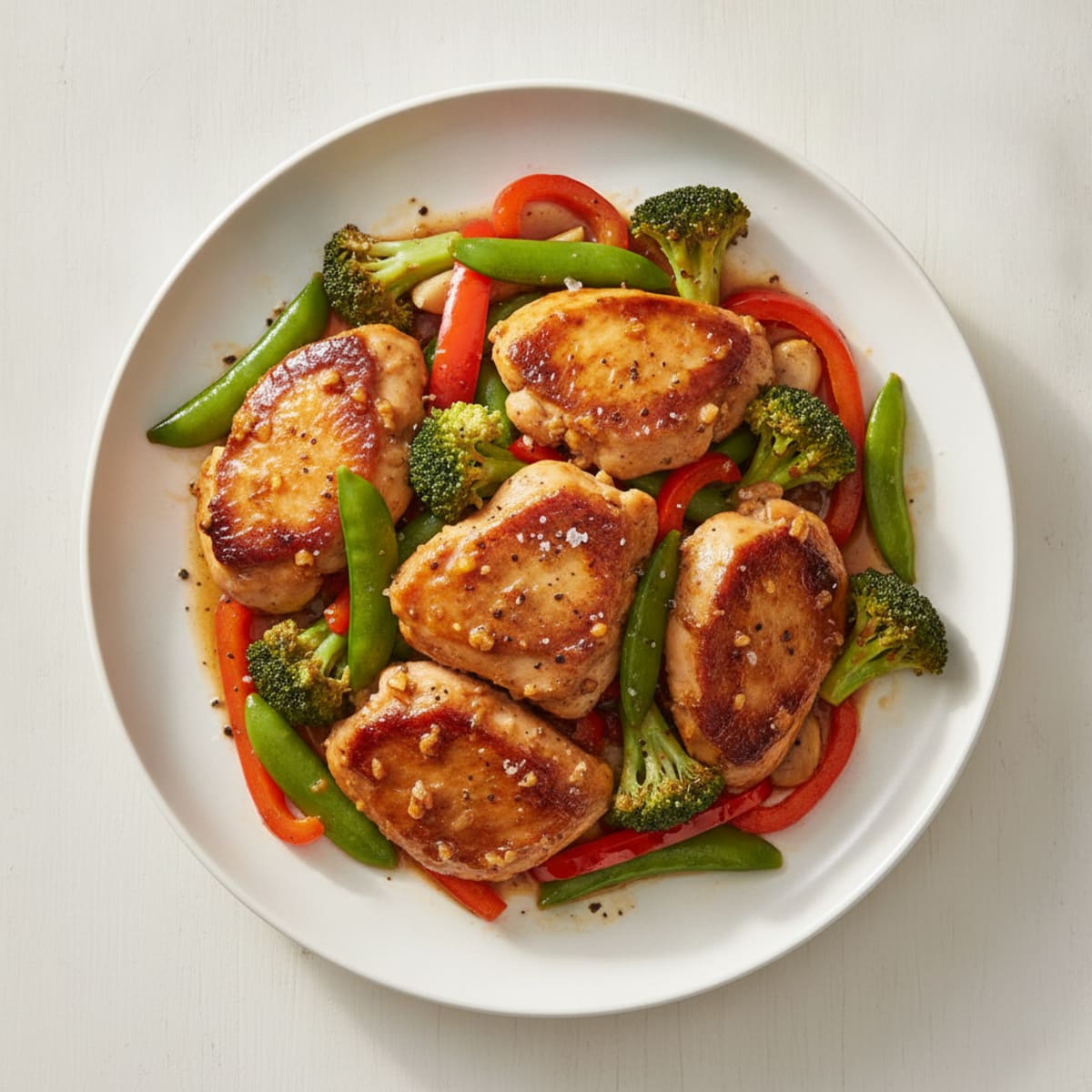 Ginger-Garlic Chicken Thighs with Stir-fried Vegetables