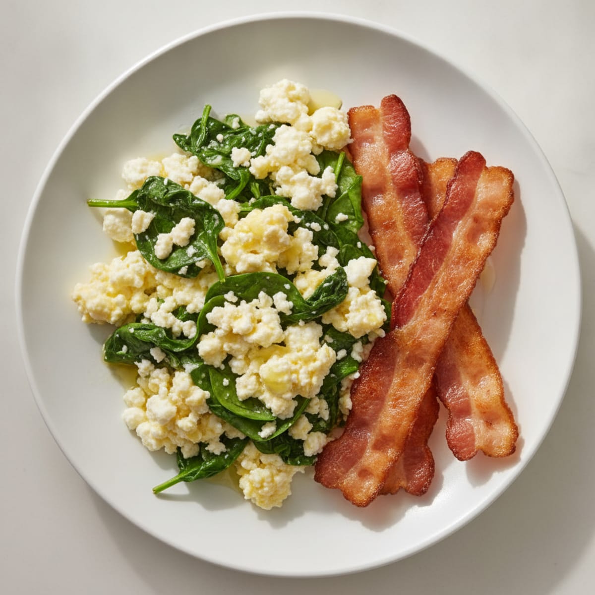 Cottage Cheese Scramble with Spinach and Turkey Bacon