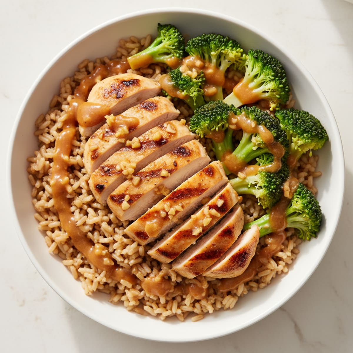 Grilled Chicken Bowl with Steamed Broccoli and Ginger Soy Sauce