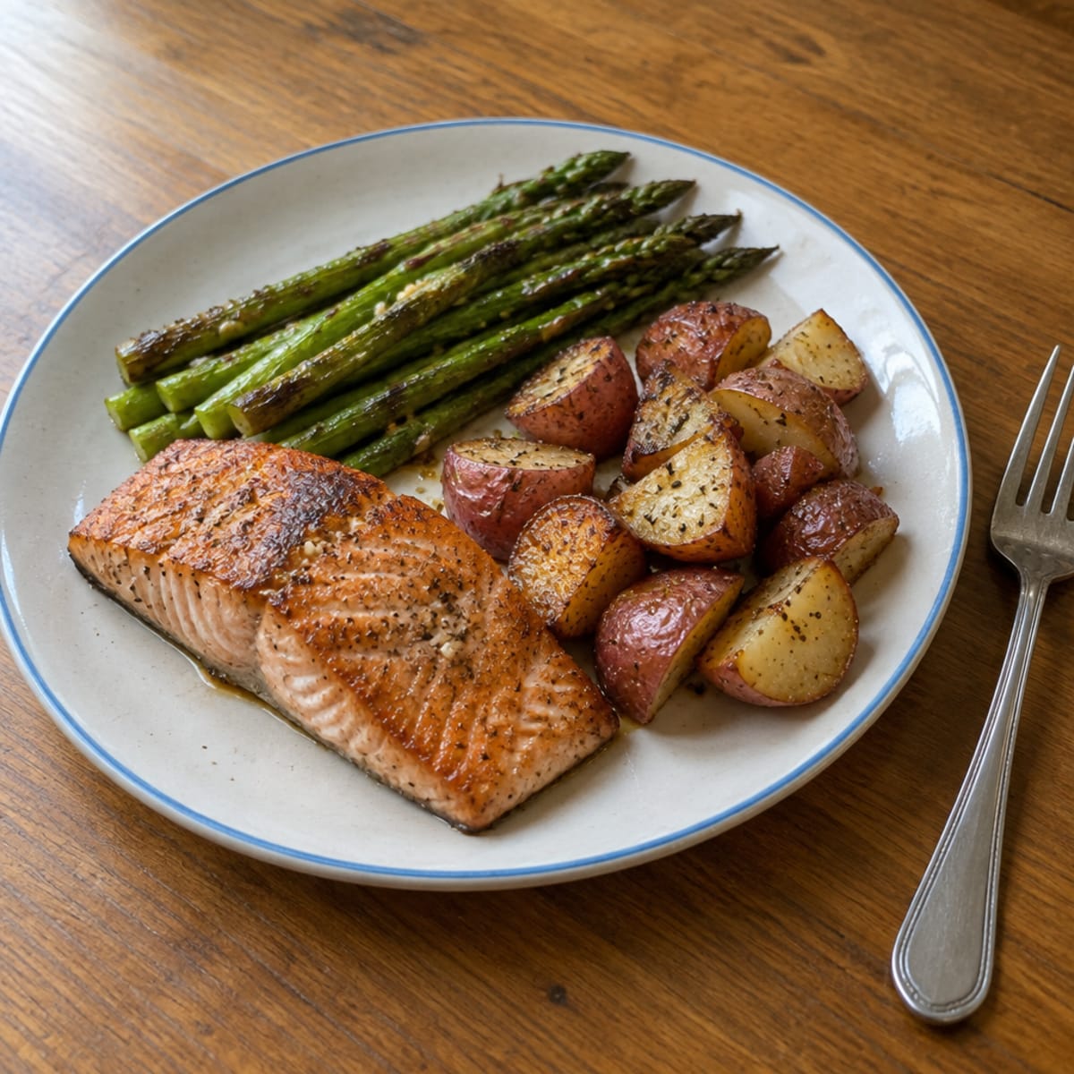 Pan-seared salmon and asparagus