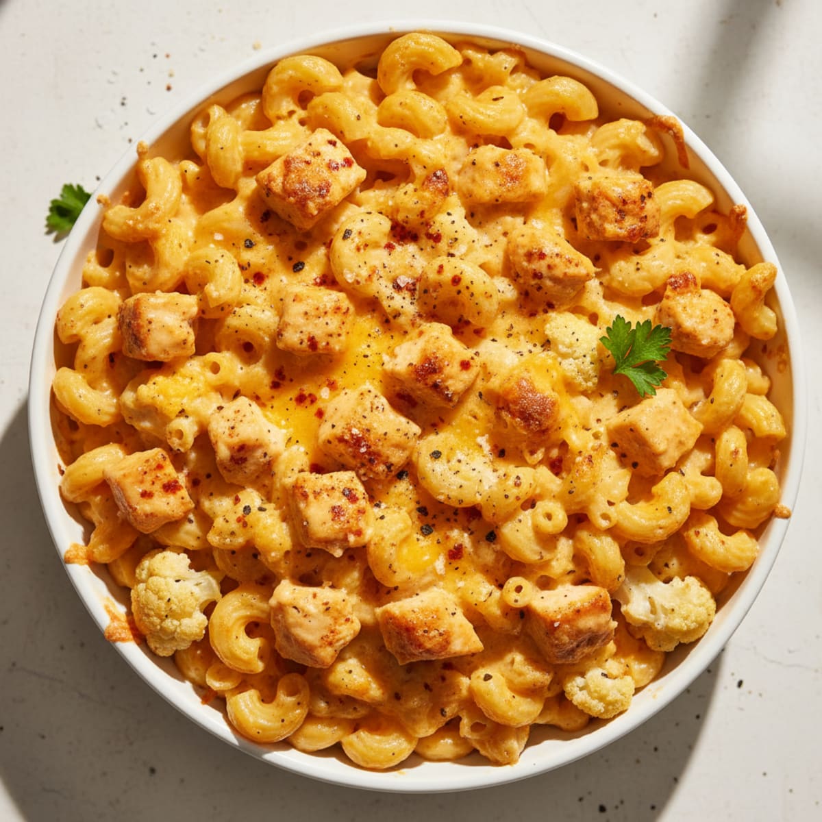 High-Protein Chicken Macaroni and Cheese Bake