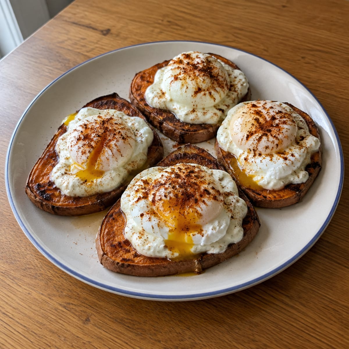 Turkish eggs on sweet potato toast