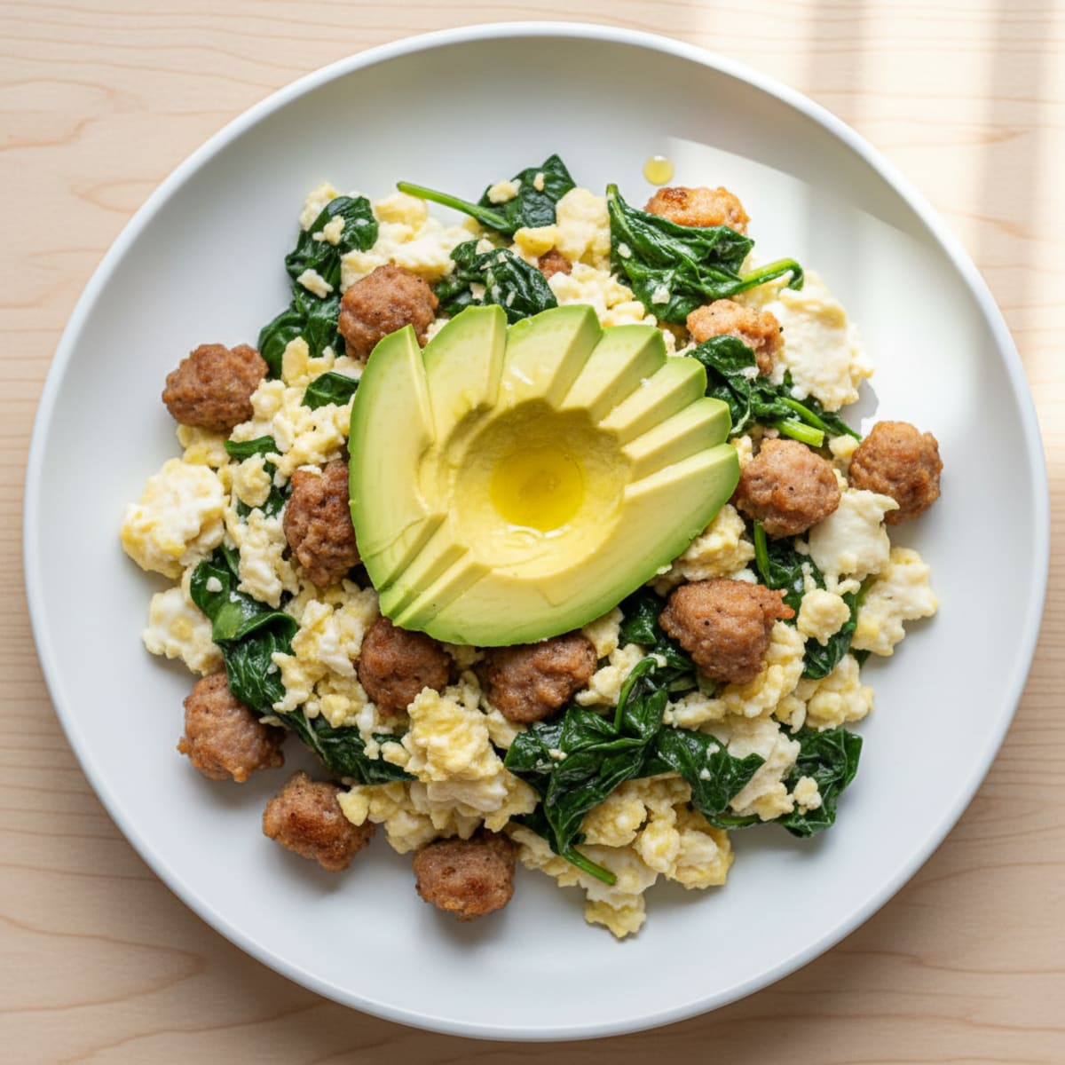 Egg White Scramble with Turkey Sausage and Spinach