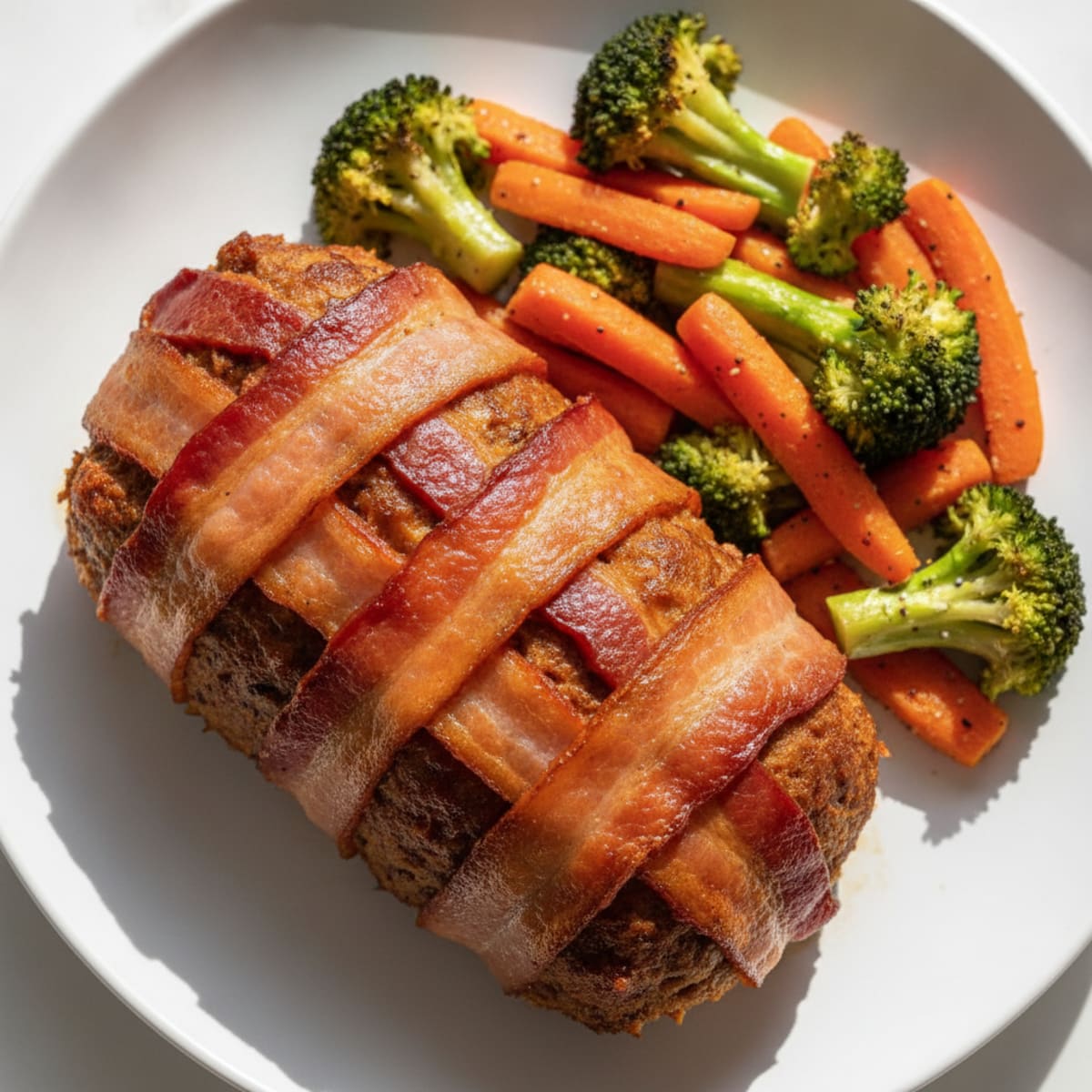 BBQ Bacon-Wrapped Meatloaf with Roasted Vegetables