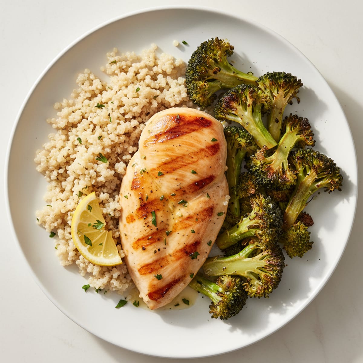 Grilled Chicken Breast with Quinoa and Roasted Broccoli