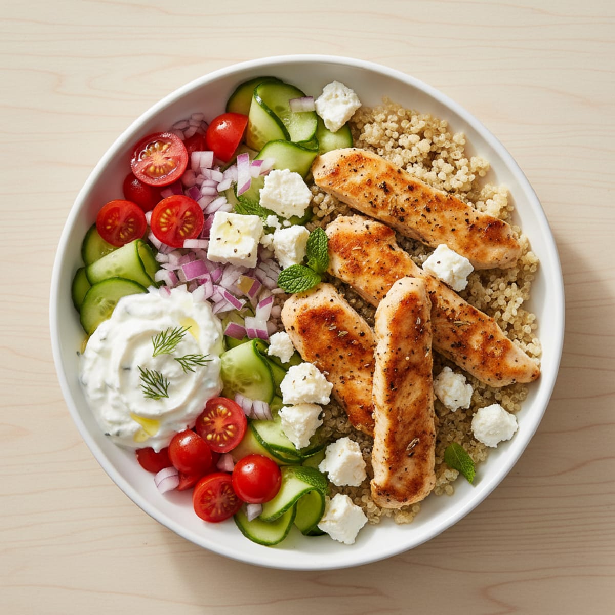 Mediterranean Chicken and Feta Bowl