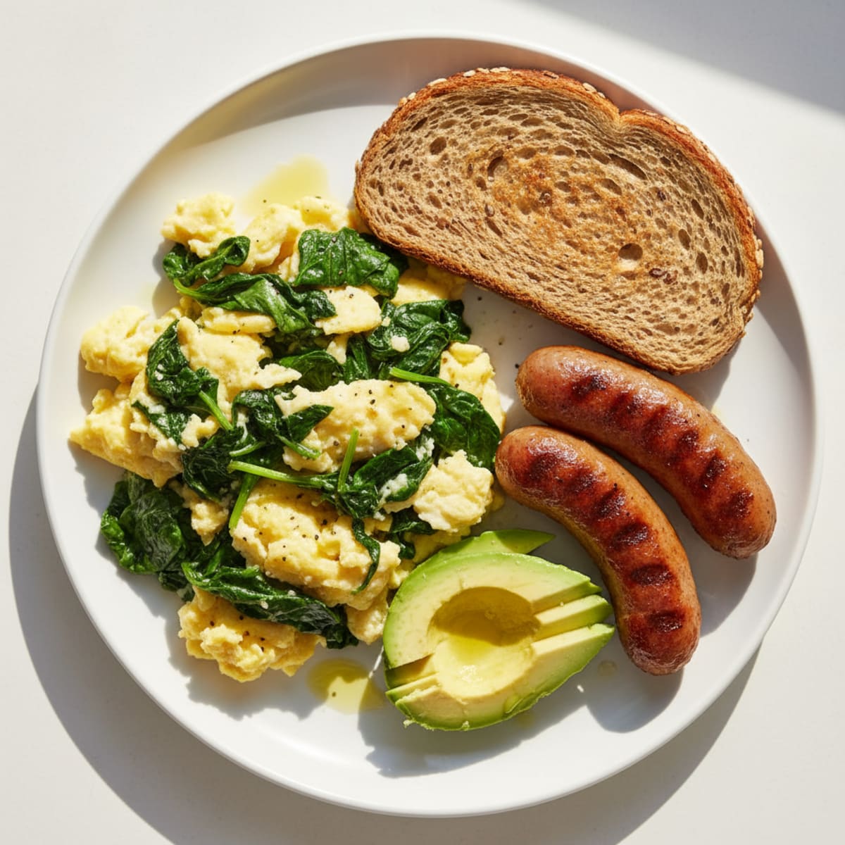 Egg White Spinach Scramble with Grilled Turkey Sausage