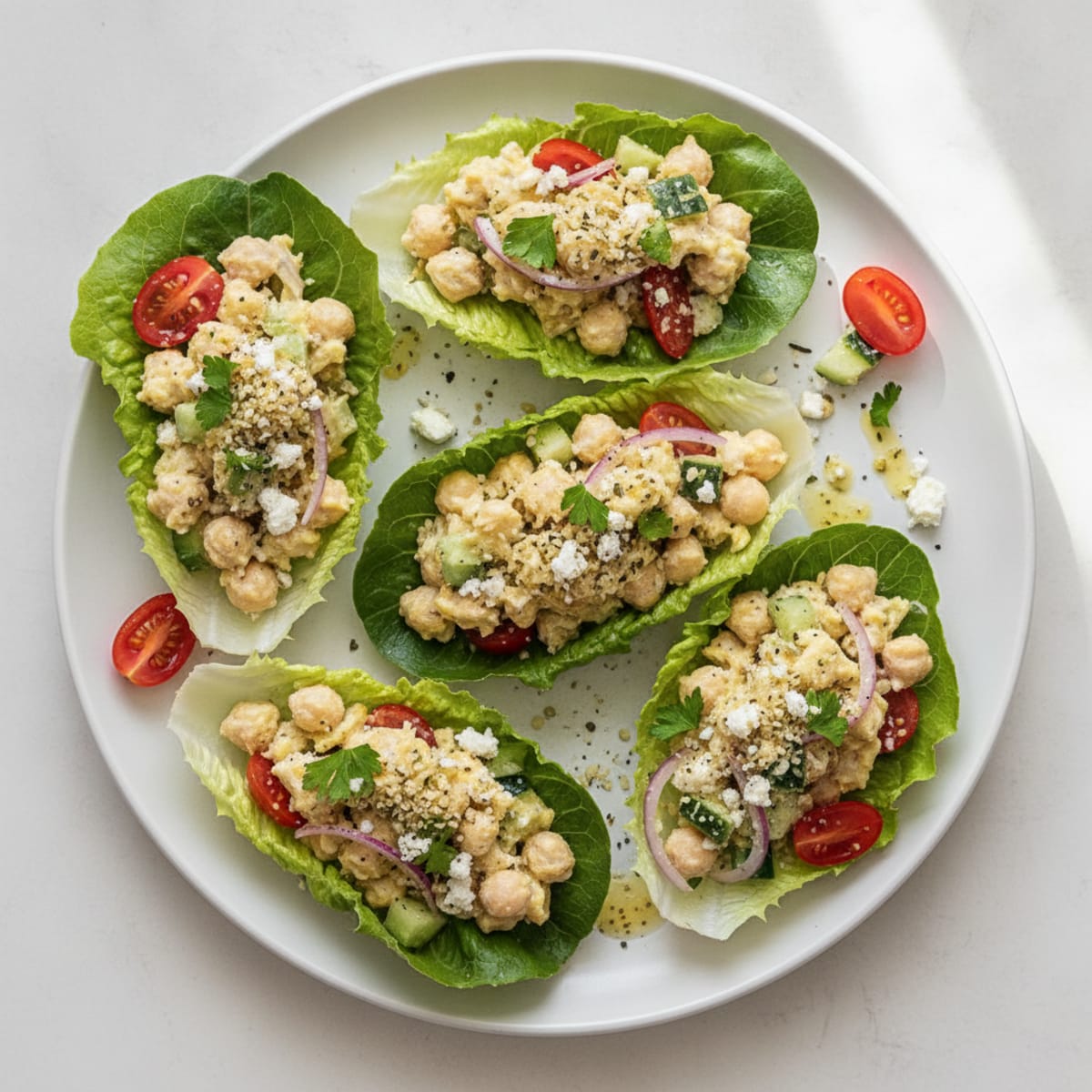 Mediterranean Chickpea Salad Lettuce Wraps