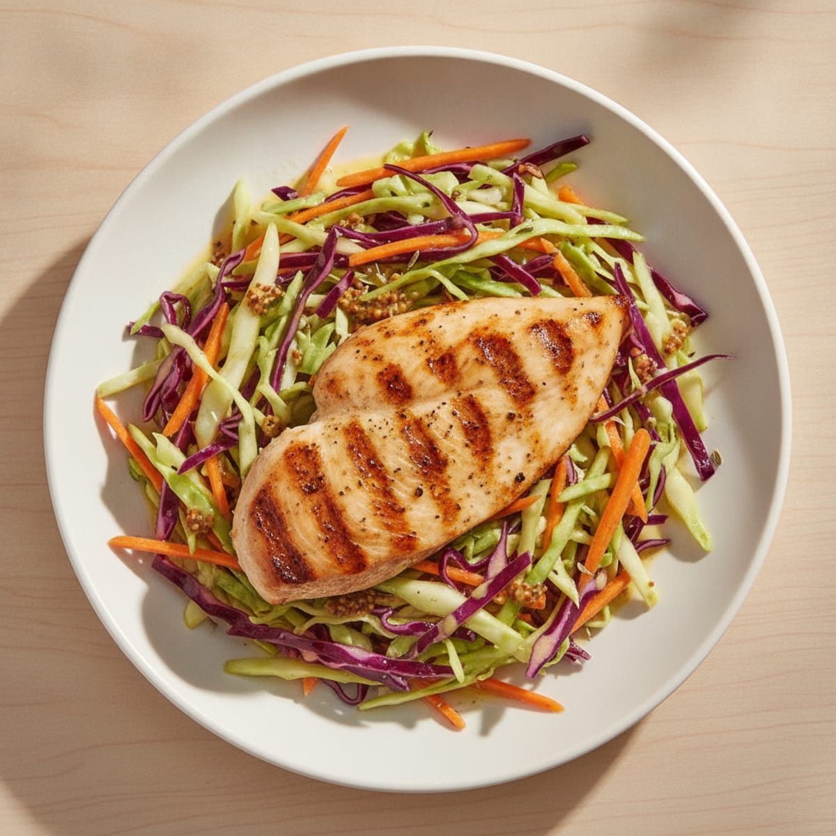 Grilled Chicken Breast with Crunchy Cabbage Slaw