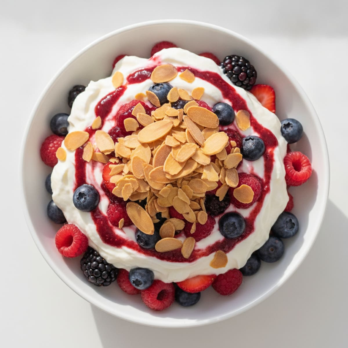 Greek Yogurt Protein Parfait with Mixed Berries and Almonds